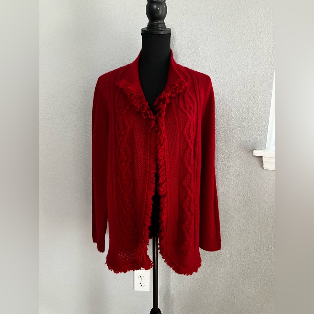 Chico’s Vintage Elegant Red Open Front Cardigan